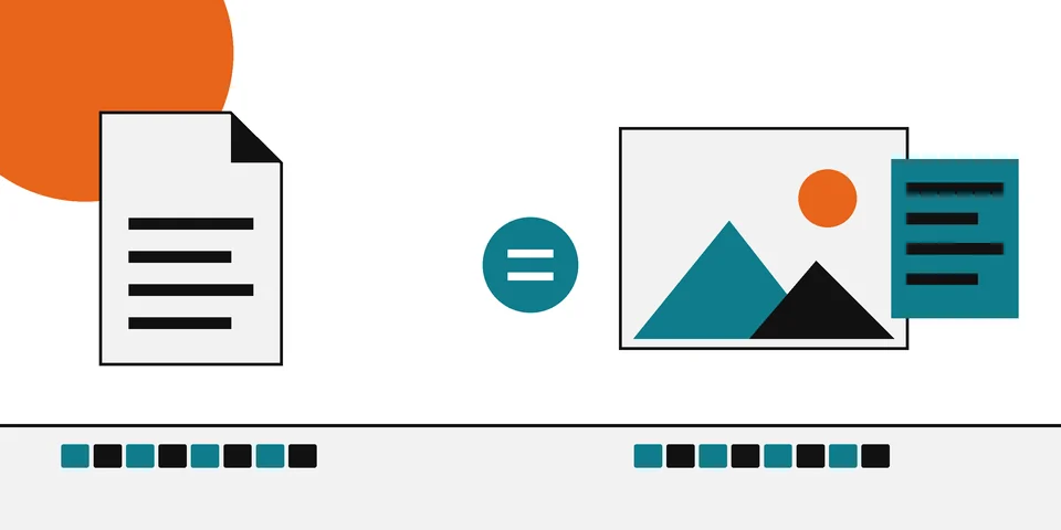 Diagram: on the left a download and its published SHA-256; on the right a photo inside a credential frame with the SHA-256 of the image stored beneath it; an equals disc joins the two digests.