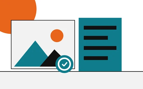Diagram of a photo with a fold-out label listing its edits and a seal.