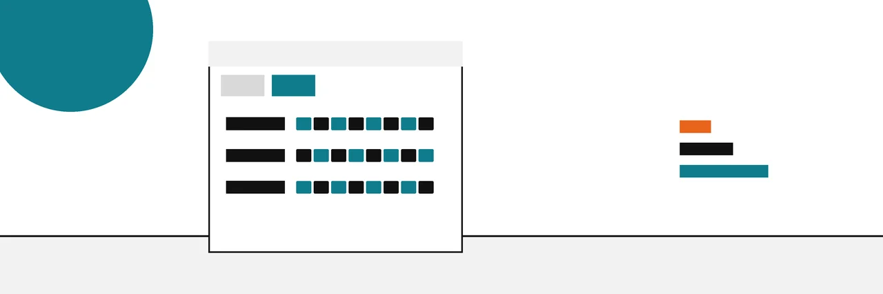 Flat geometric drawing of a settings dialog listing variables, beside three bars of different lengths.
