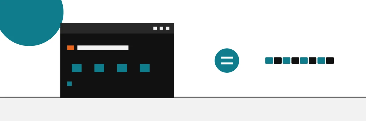 Flat geometric drawing of a command window printing a file's fingerprint, an equals disc, and the fingerprint the publisher posted.
