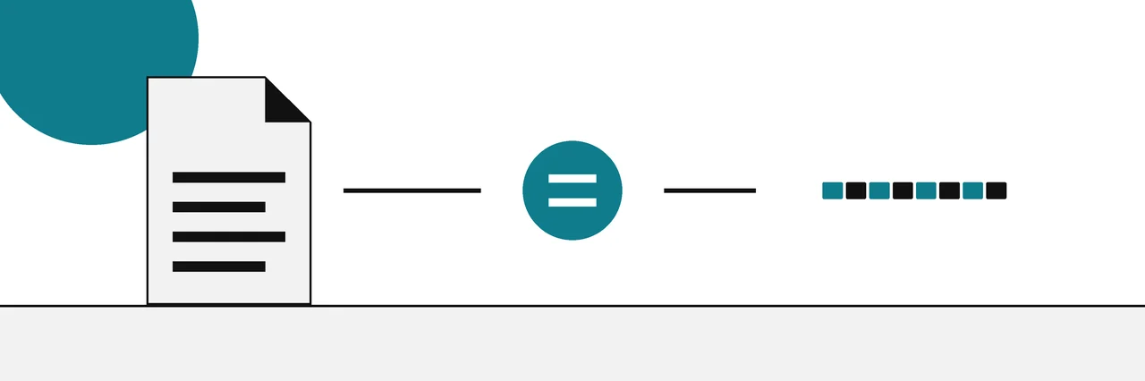 Flat geometric drawing of a file passing through a disc and coming out as a short fingerprint strip.